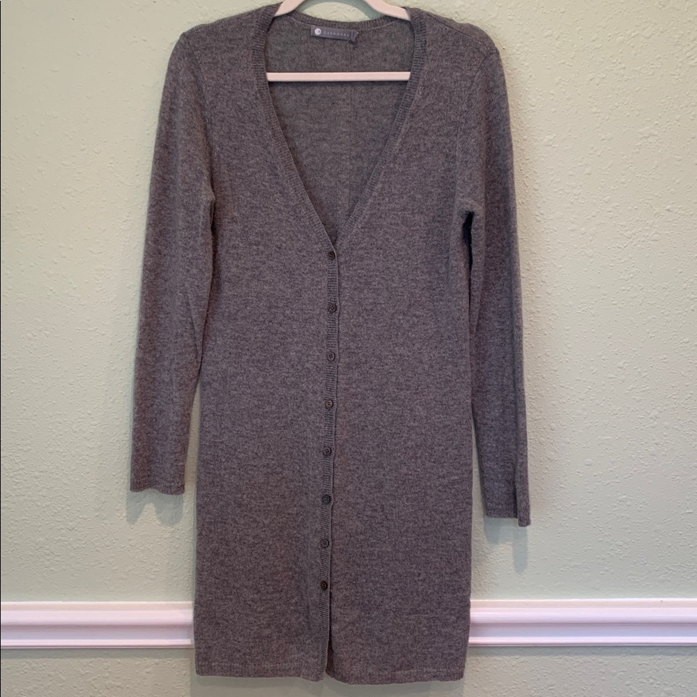 InCashmere Button Down 100% Cashmere Gray Long Cardigan Size Small